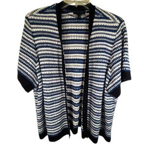 Lane Bryant Plus Size Blue & White Open Weave Short Sleeve Cardigan- Size 26/28